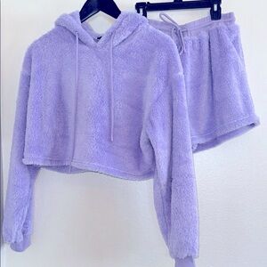 Set Cozy Lavender Fleece Cropped Hoodie and Shorts Papermoon M